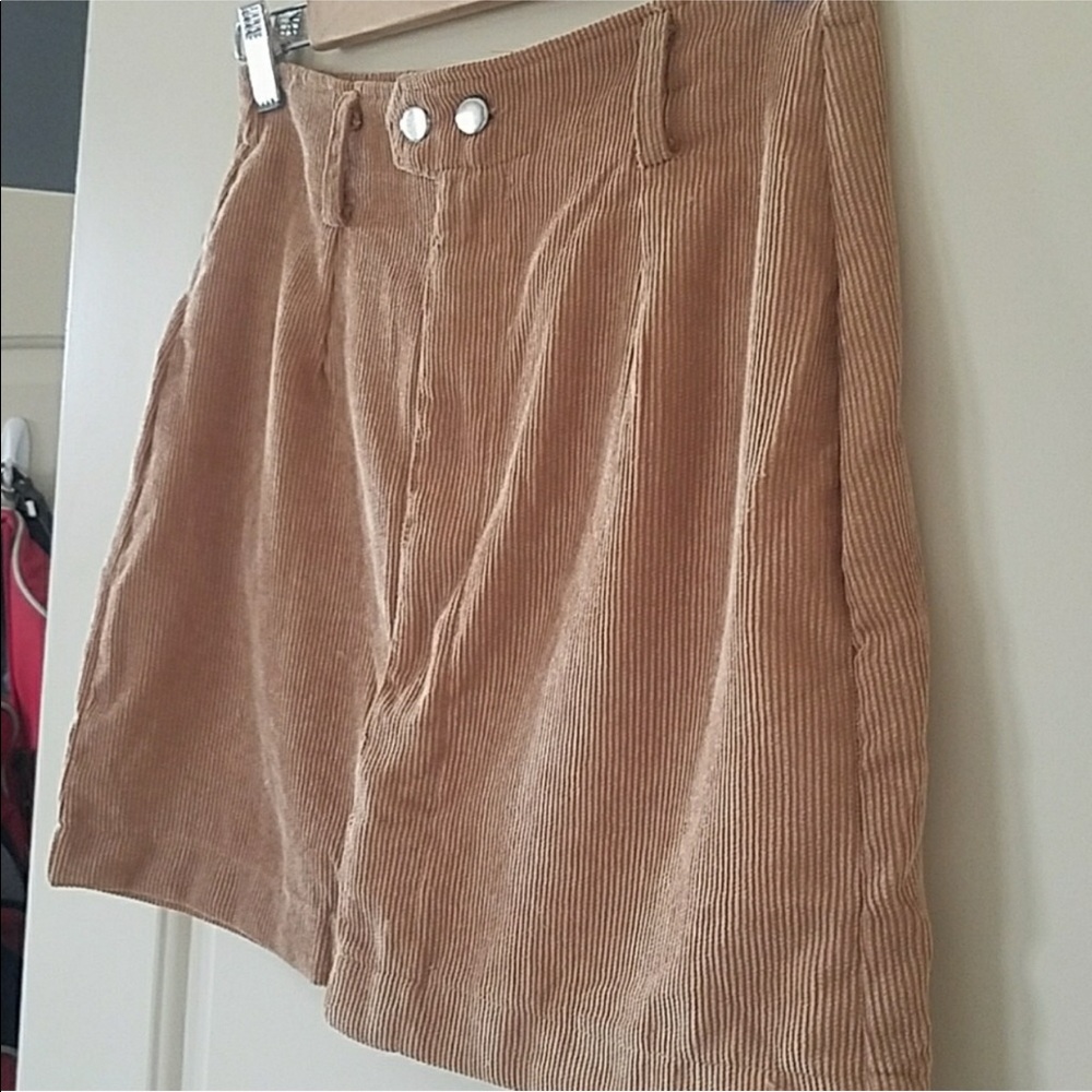 Tan Corduroy Button ZIp Up Mini Skirt - Picture 2 of 4